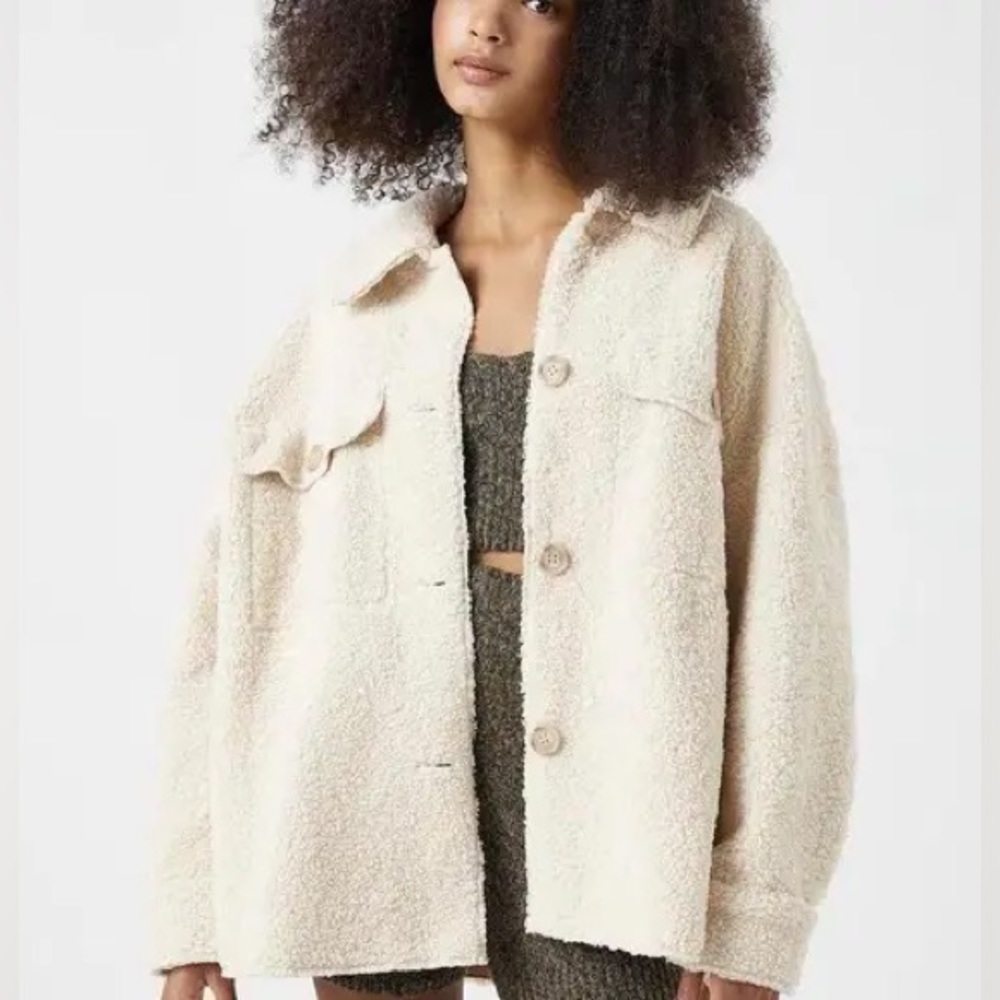 Pull & Bear cream faux shearling teddy jacket - size Large (L)